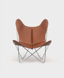 Fauteuil AA Butterfly Cuir Marron naturel  Structure Laque ou Chrome Design Contemporain Caen