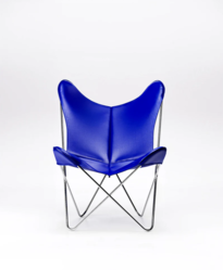 Fauteuil AA Butterfly Cuir Bleu Structure Laque ou Chrome Design Contemporain Caen