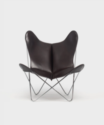 Fauteuil AA Butterfly Cuir Marron fonc Structure Laque ou Chrome Design Contemporain Caen