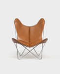 Fauteuil AA Butterfly Cuir Cognac ajour Structure Laque ou Chrome Design Contemporain Caen
